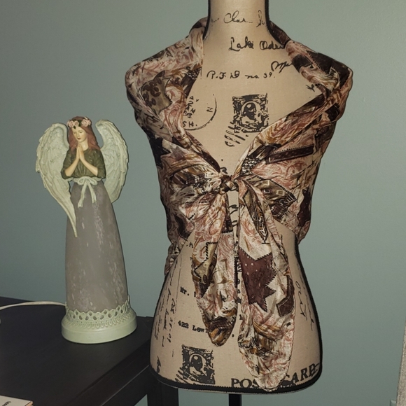 Genuine Silk Brown & Mauve Star Scenic Wrap Scarf